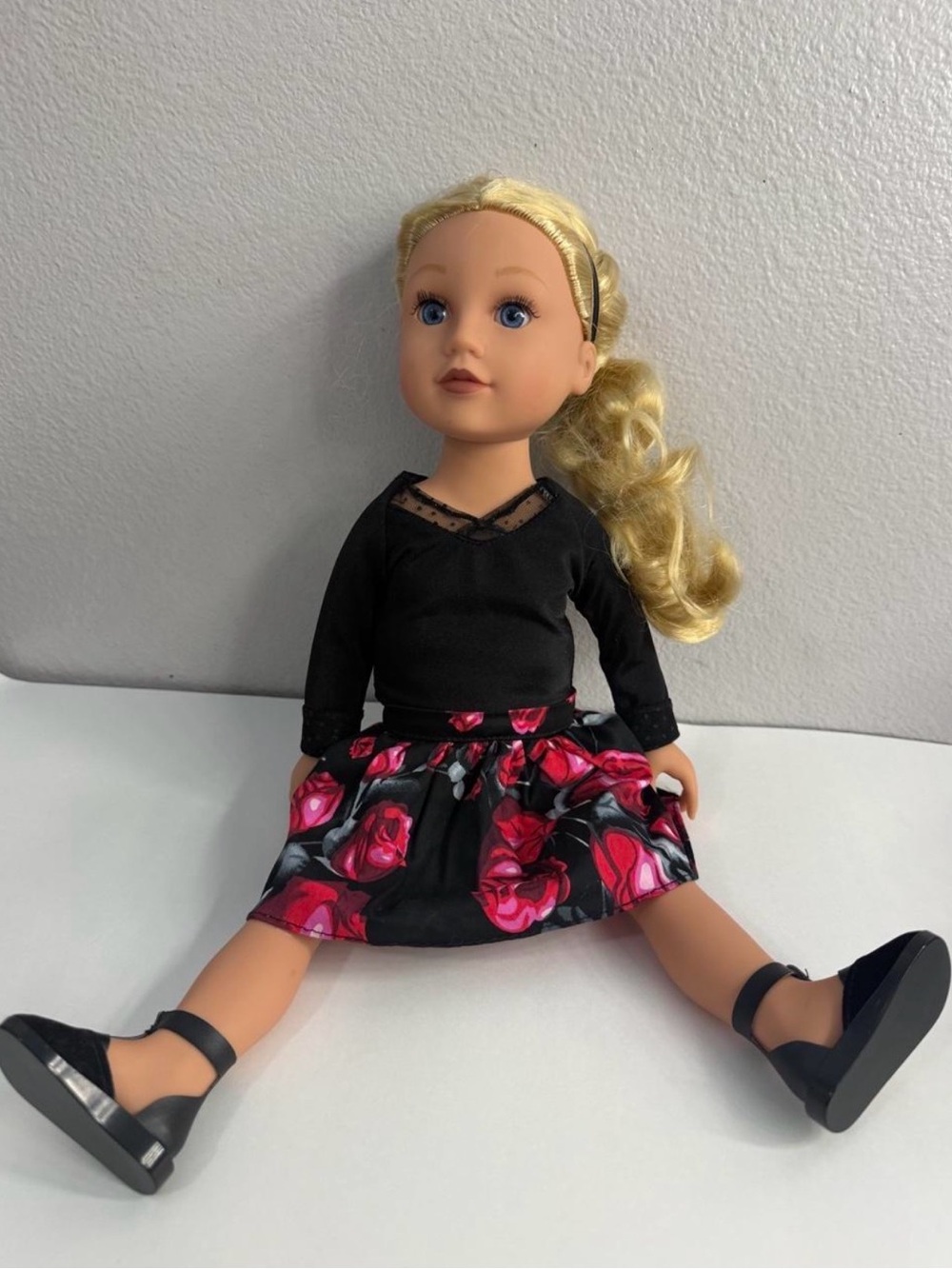 Black & Pink Floral Dress Doll - Blonde Hair Fashion Doll